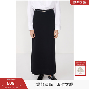 MISSCOCOON可可尼C3系列黑色秋冬醋酸后开衩半裙长裙舒适百搭女