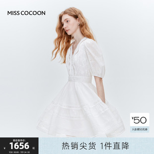 镂空小白裙 新款 MISS COCOON可可尼纯棉度假蕾丝连衣裙女2025夏季