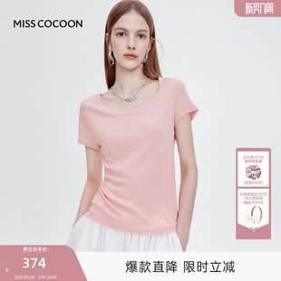 短袖 MISS 黑色修身 新款 女 COCOON可可尼莱赛尔正肩T恤上衣2025夏季