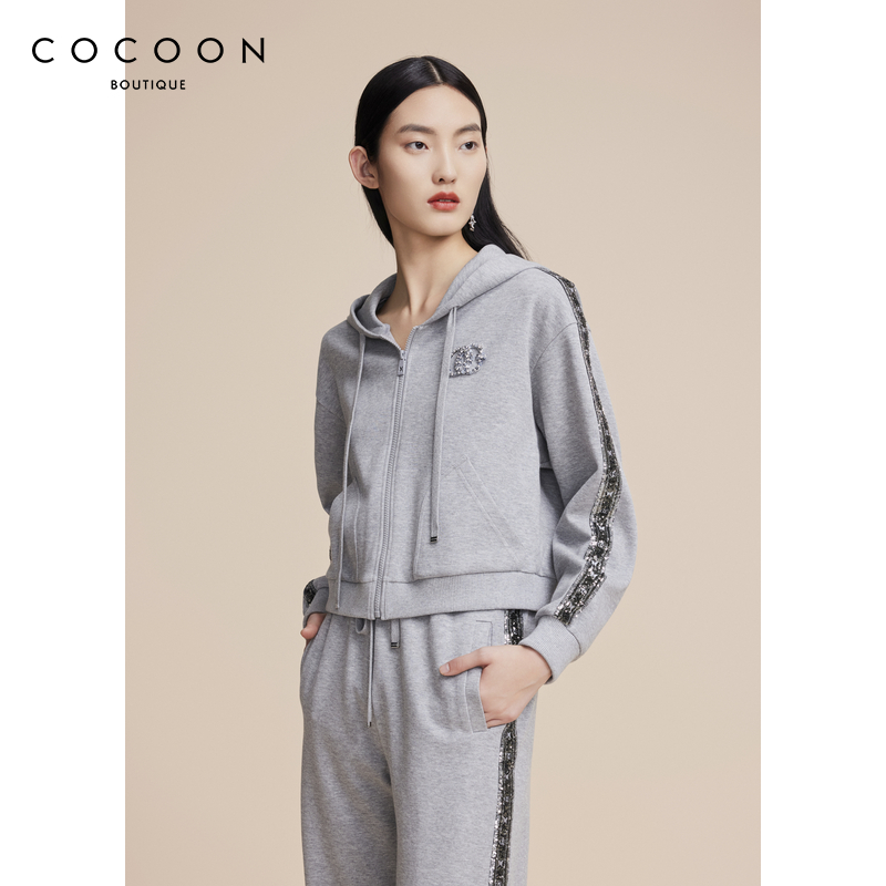 可可尼COCOON商场同款时尚外套2024夏季新款女连帽拉链运动
