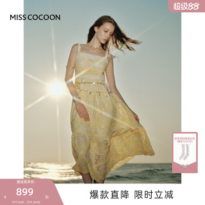 MISSCOCOON可可尼吊带长裙女26夏新款波西米亚蕾丝无袖连衣裙