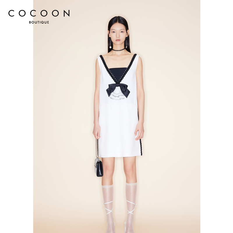 商场同款 可可尼COCOON时尚连衣裙夏季新款女装无袖白色吊带裙子