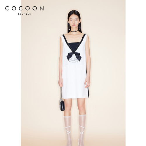 商场同款 可可尼COCOON时尚连衣裙秋季新款女装无袖白色吊带裙子