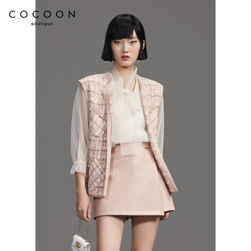 可可尼COCOON商场同款2024秋冬新款宫廷风蝴蝶结系带白色雪纺衫女
