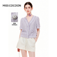 MISSCOCOON【莫奈花园】24夏季新款肌理感小香风V领短袖外套