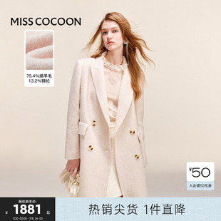 可可尼COCOON2024冬季 双面呢大衣毛呢外套 新款 羊毛正肩双排扣长款