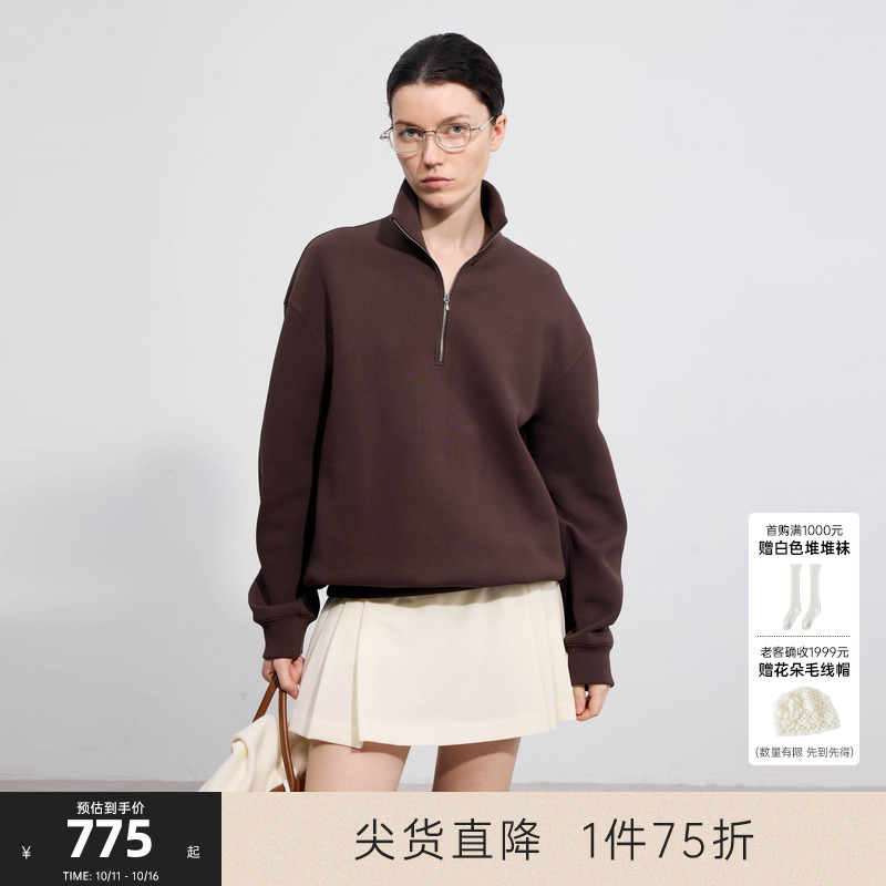 MISSCOCOON可可尼C3系列翻领卫衣女2025年秋款100%纯棉 长袖上衣