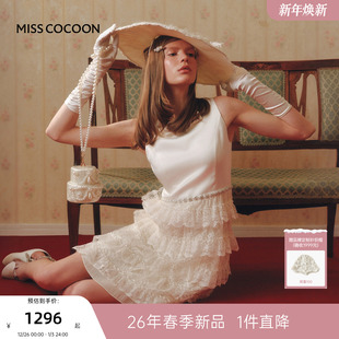 蝴蝶结缎感连衣裙 无袖 MISSCOCOON可可尼蕾丝蛋糕裙女2026春季 新款