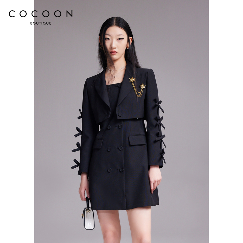 商场同款 可可尼COCOON秋冬新款裙子蝴蝶结气质两件套西装连衣裙