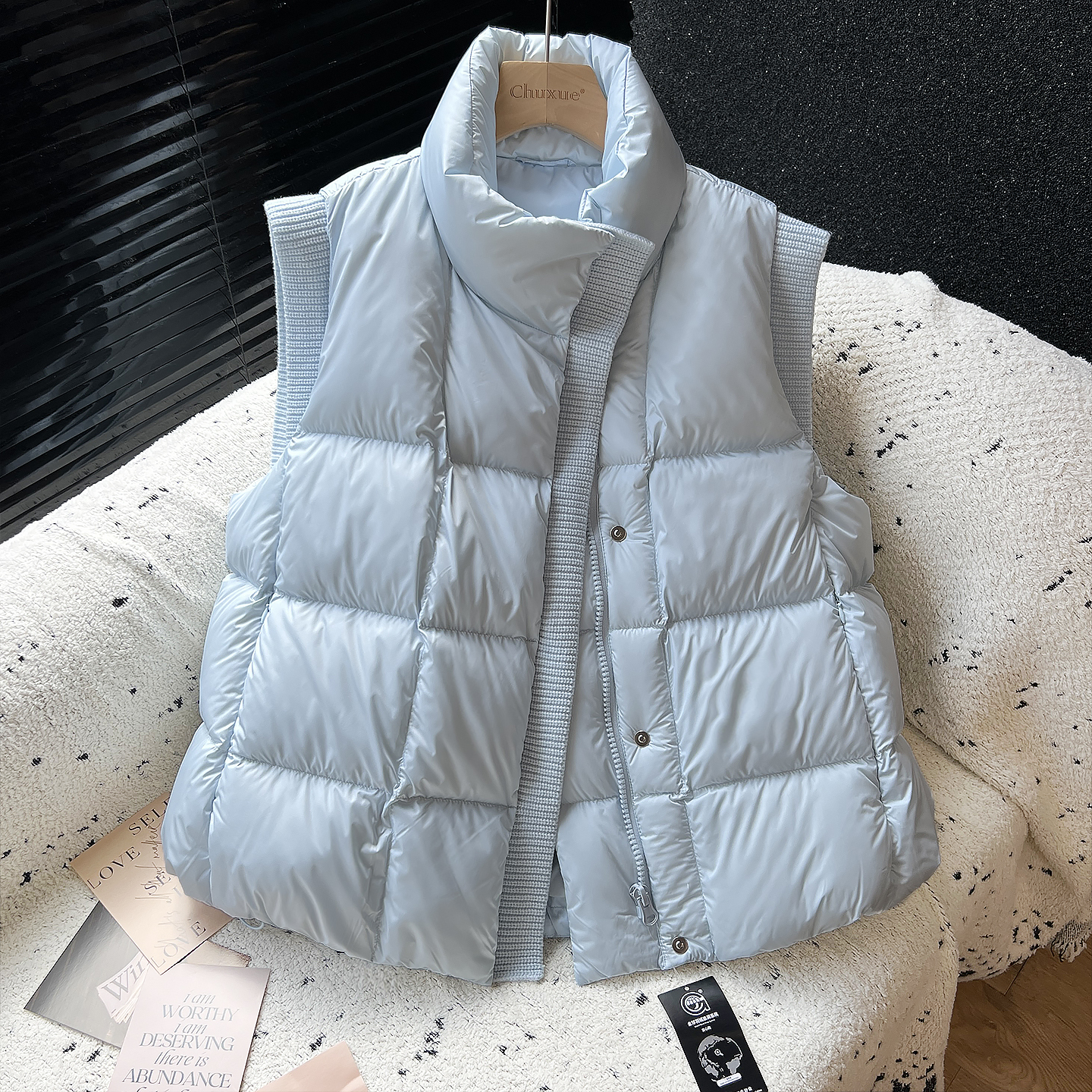 aboev deck韩版羽绒马甲女时尚休闲针织拼接立领无袖外穿高端外套