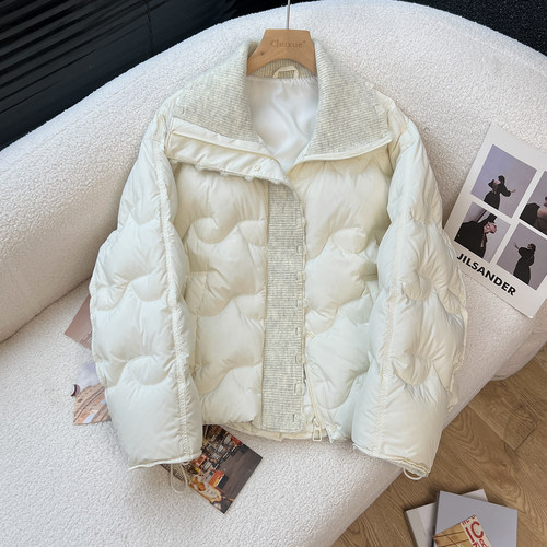 above deck高品质羽绒服女短款针织拼接时尚翻领90白鸭绒轻薄外套
