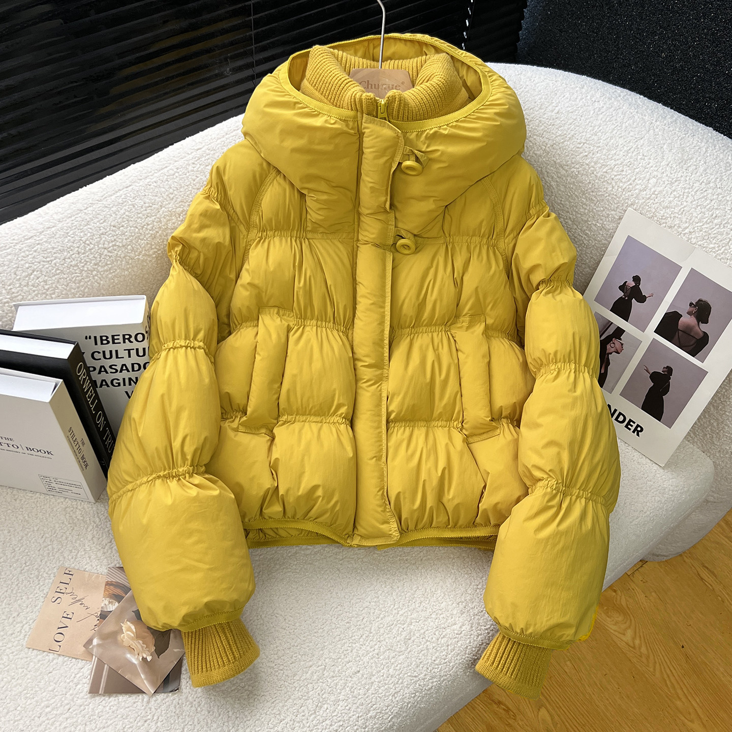 above deck糖果色羽绒服女短款连帽针织拼接2025冬季新款时尚洋气