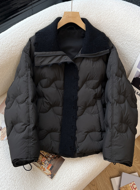 above deck高品质羽绒服女短款针织拼接时尚翻领90白鸭绒轻薄外套