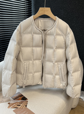 above deck 圆领羽绒服女短款云朵方格高端90白鸭绒2025冬季新款