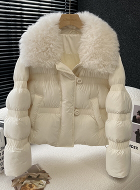 above deck羊羔毛羽绒服女短款压胶皱褶2025冬季新款时尚洋气外套