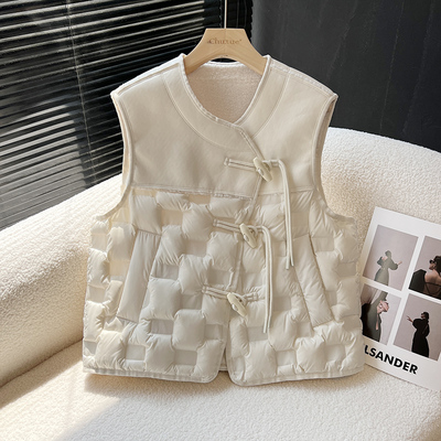 轻薄羽绒马甲女外穿2025秋冬新款PU皮拼接压胶90白鸭绒羊羔绒背心