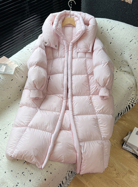 新款云感泡芙加厚长款羽绒服女过膝90白鹅绒连帽宽松保暖抗寒外套