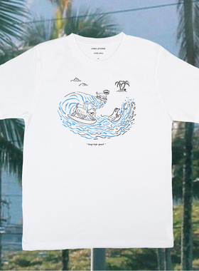 Circ Store keep high speed 冲浪狗T恤纯棉白色短袖男女夏季新款