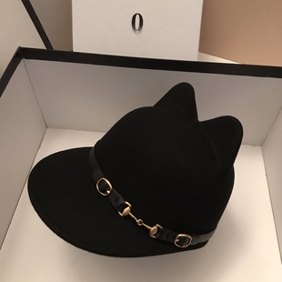 25秋冬季百搭羊毛呢圆顶骑士鸭舌帽子女士棒球黑色时尚气质马术帽