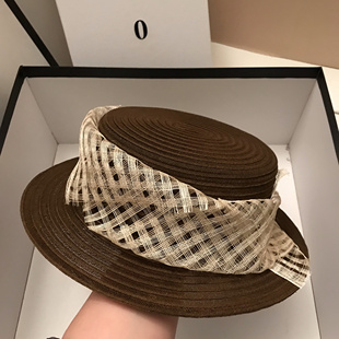 潮帽 夏海边度假百搭防晒镂空编织遮阳帽子女款 平顶草帽26新款 法式