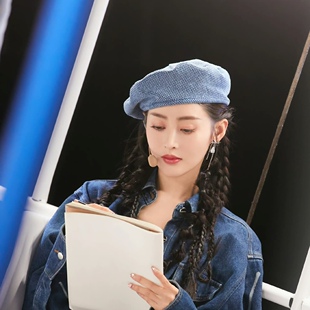 秋冬潮女牛仔蓝ins画家帽气质帽子英伦复古时尚张天爱同款贝雷帽