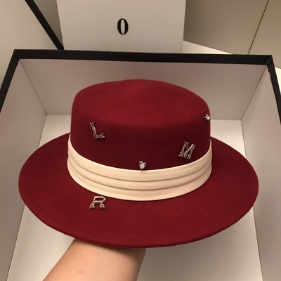 2025时髦羊毛呢平顶帽子女春秋冬季穿搭凹造型韩版英伦复古礼帽潮