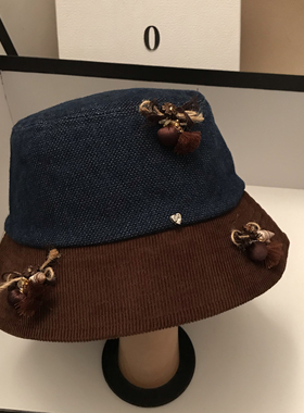 日系美拉德百搭复古灯芯绒渔夫帽女款秋冬显脸小帽子高级感盆帽潮