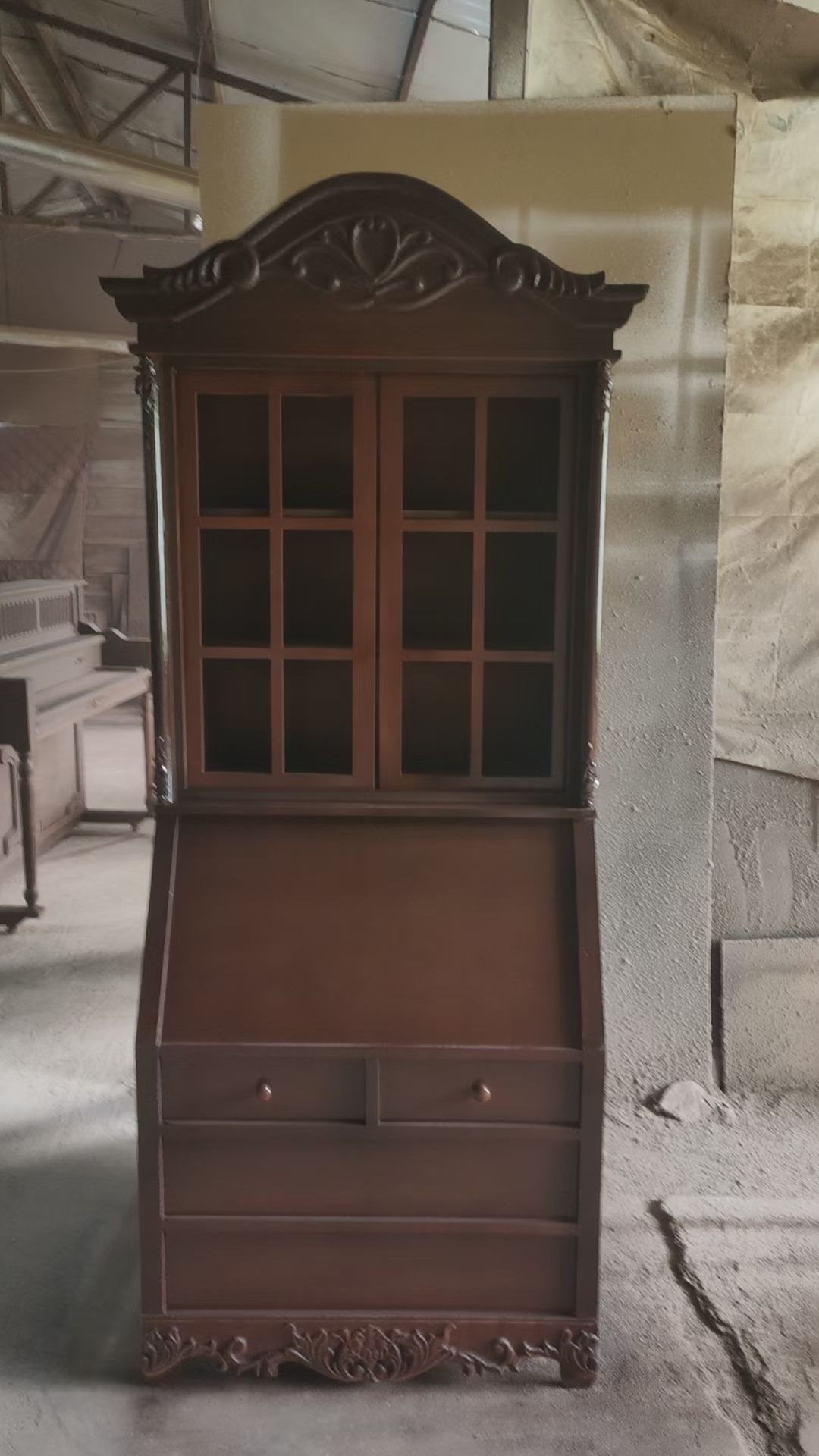 美式实木书柜书桌一体欧式复古两门书柜带门落地收纳置物柜