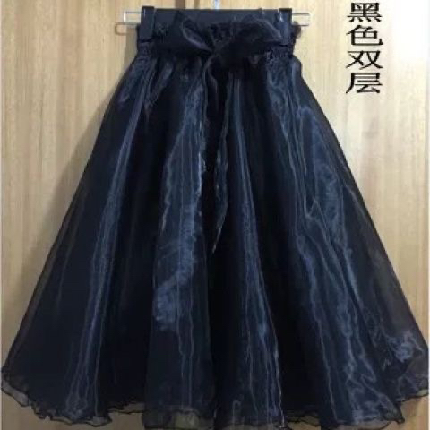 新款欧根纱半身裙女高腰显瘦中长款A字裙大摆伞裙纱裙安哥拉红裙