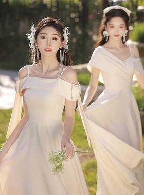 优质缎面新款伴娘服礼服裙高级