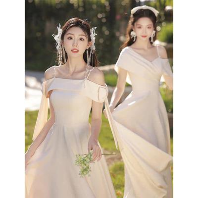 优质缎面新款伴娘服礼服裙高级