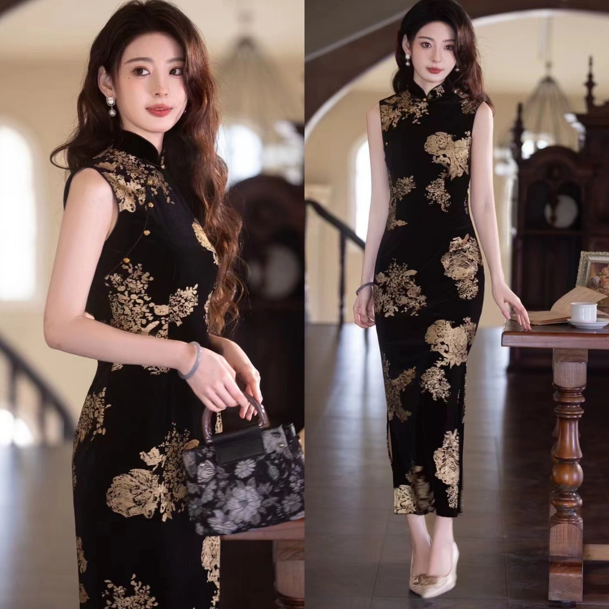 无袖新中式长款改良旗袍新款2025新款年轻款少女国风复古修身气质,女装/女士精品,旗袍,淘宝优惠券,粉丝福利购,淘宝优惠卷