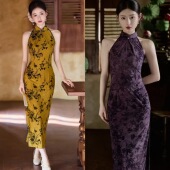 2026年日常改良旗袍无袖 民国风高级感复古印花修身 开叉性感连衣裙