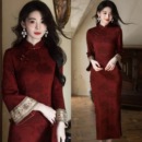 改良年轻款 女新中式 复古高端连衣裙秋冬 2025新款 国风旗袍红色长袖