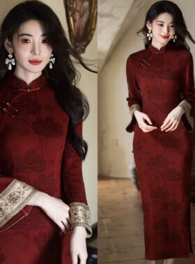 国风旗袍红色长袖2026新款女新中式改良年轻款复古高端连衣裙春秋