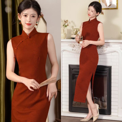 新中式旗袍2025新款女年轻款国风红色莱卡新娘性感修身高级感无袖