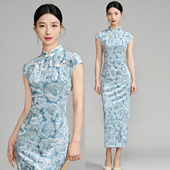 日常可穿 旗袍2026年春夏新款 金丝绒蓝色复古民国风新中式 改良无袖