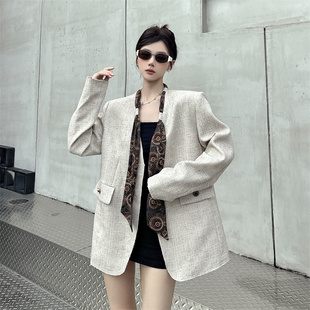法式重工高级感小香风系带西装外套气质小个子复古宽松老钱西服女