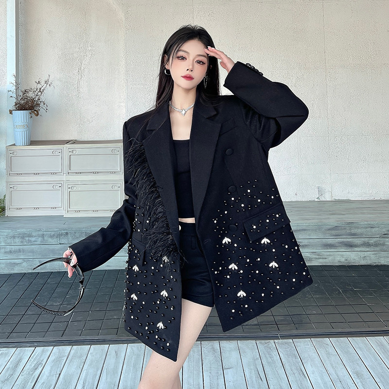 法式重工镶钻钉珠时尚西装外套女