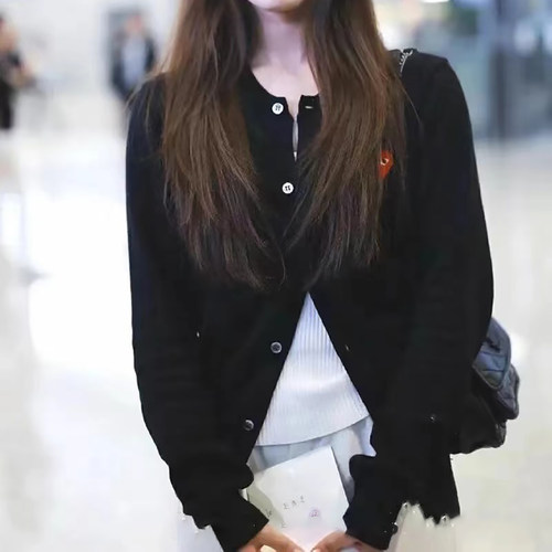 日系爱心刺绣保龄开衫针织男女经典红心毛衣圆领春情侣pla玲外套