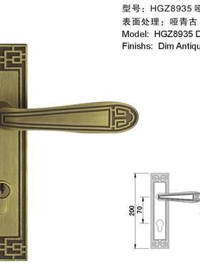百乐门新中式门锁室内 卧室 中式 简约 实木房门青古铜门锁 全铜