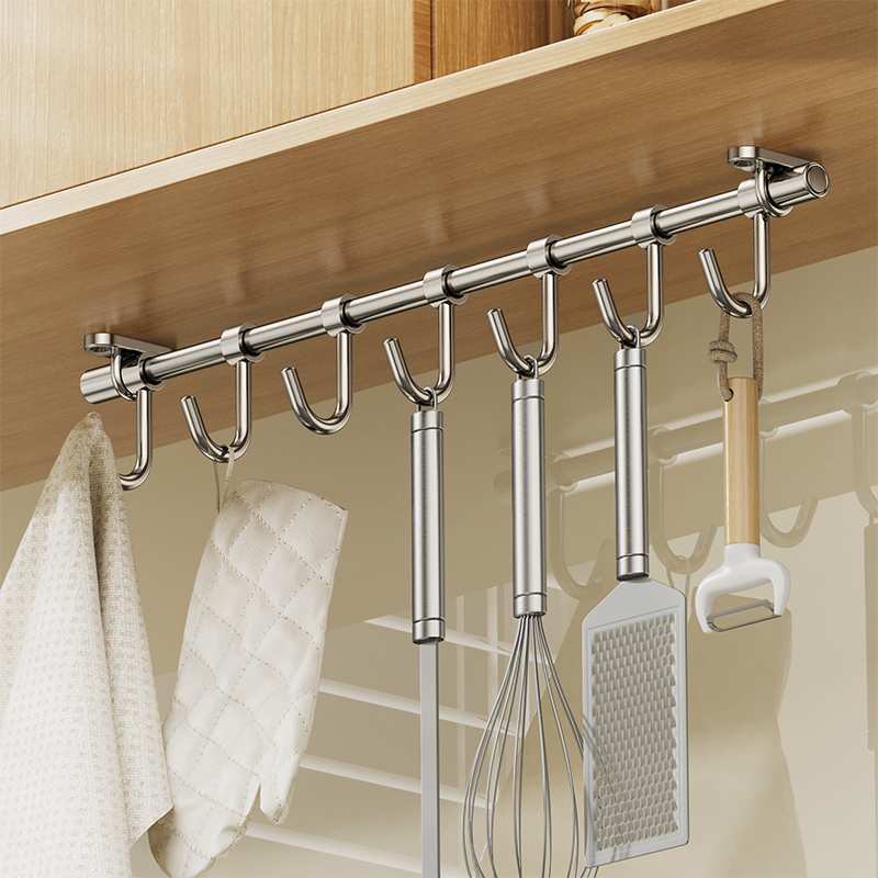 厨房304不锈钢活动挂钩厨具挂杆