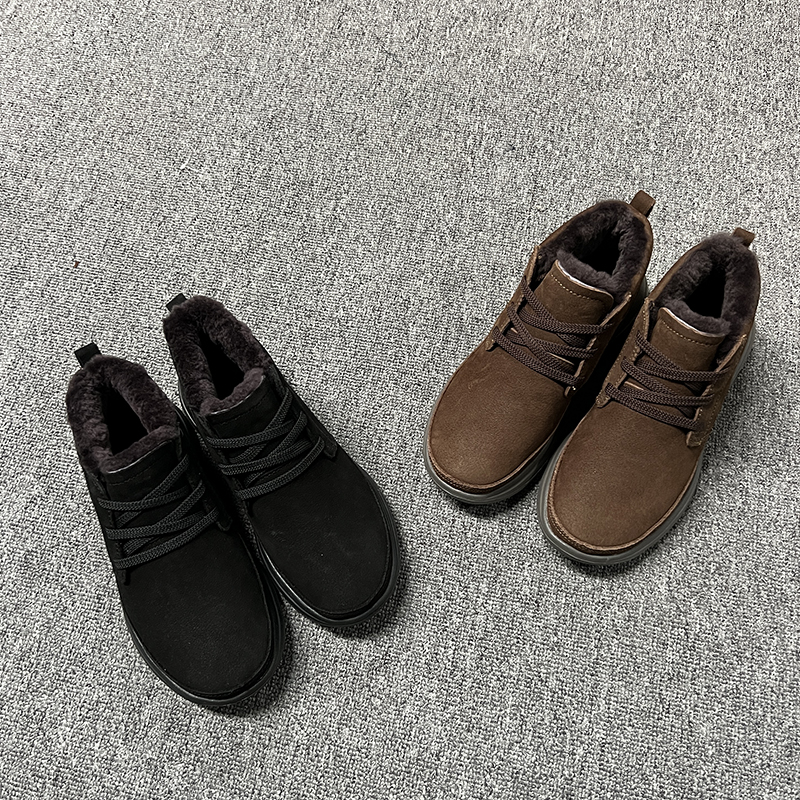 男皮毛一体鞋男真皮雪地靴