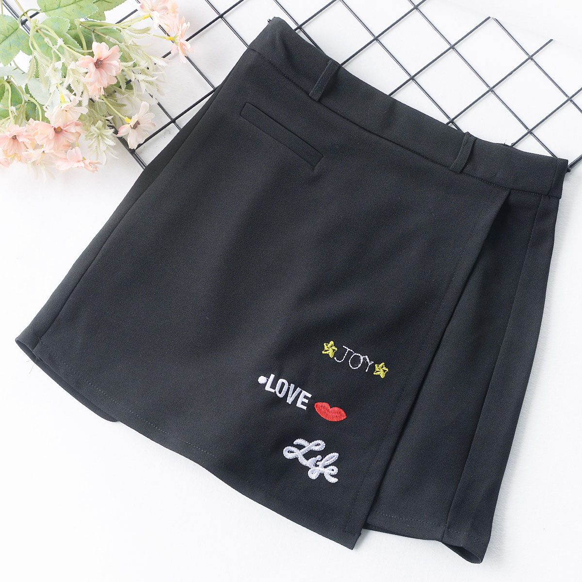 R11 夏季新款女韩版百搭女装a字裙高腰包臀短裙热裤女刺绣裙裤