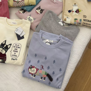 重工精致刺绣 出口日本kusuguru女卫衣毛圈棉宽松上衣显瘦