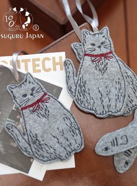 猫咪小鱼挂件 出口日本正品毛毡刺绣钥匙扣包包手机挂绳装饰配饰