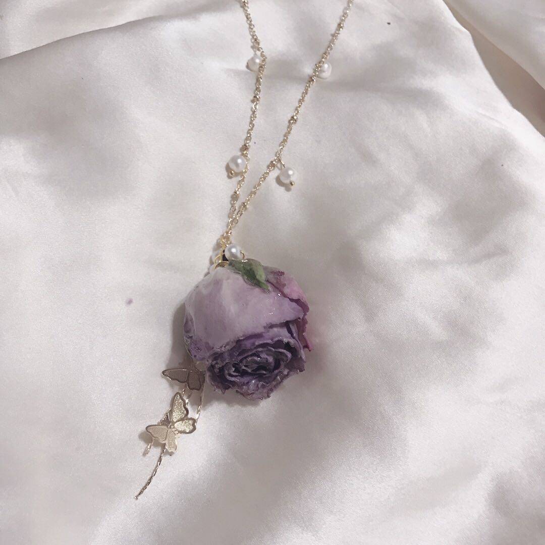 原创设计 巴黎初吻 浪漫真花玫瑰项链短项链真玫瑰项链