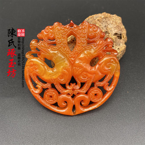 岫玉双貔貅吊坠挂件仿古腰坠挂坠