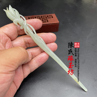 和田玉青白玉玉兰花簪子头饰发饰真玉玉簪子古风汉服花雕镂空发钗
