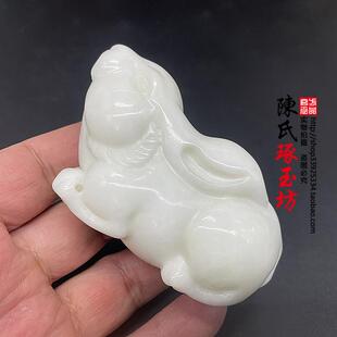 前途无量蓝田玉生肖兔玉兔手把件牛虎龙蛇马挂件玉石把件皮丘玉景